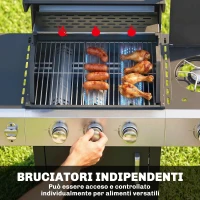 Outsunny Barbecue a Gas con 3 Fuochi e Bruciatore Laterale, 109x50x109 cm, Nero(m-5)
