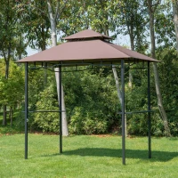 HOMCOM Pavillon abri tonnelle de Jardin pour Barbecue Double Toit 2 tablettes incluses Tissu Polyester Acier 2,5 x 1,5 m Chocolat(m-10)