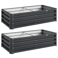 Outsunny Lot de 2 carrés potagers de jardin rectangulaire tôle d'acier ondulée 120 x 60 x 30,5 cm gris(m-8)