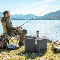 Outsunny Frigorífico Portátil Elétrico 25 L com Compressor Controlo por App Ecrã LED com Alça Modos ECO e MAX de -20℃ a +20℃ Cinza(m-4)