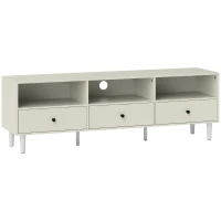HOMCOM Meuble TV pour jusqu'à 75" avec 3 tiroirs, 3 étagères ouvertes et passe-câbles, 140 x 34 x 45 cm, crème(m-12)