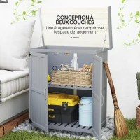 Outsunny Armoire de jardin en bois abri de jardin avec 2 portes, toit à charnières et étagère, 74 x 43 x 88 cm, gris(m-6)