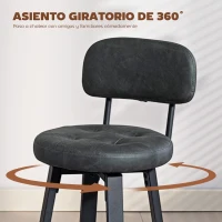 HOMCOM Juego de 2 Taburetes Altos de Cocina Giratorios Tapizados de PU con Respaldo Marco de Metal Reposapiés Gris Oscuro(m-6)