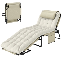Outsunny Transat bain de soleil pliable avec dossier inclinable 4 positions - appui-tête et matelas épais beige