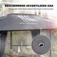 Outsunny Tuinpaviljoen ca. 4x3m waterafstotend stabiel winterbestendig met muskietennet, 4 zijwanden, ventilatie en afvoergaten(m-5)