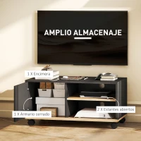 HOMCOM Mueble TV con Ruedas Mueble de Salón Mesa para Televisores de 42 Pulgadas con Puerta y 2 Estantes 80x45x41 cm Negro(m-4)