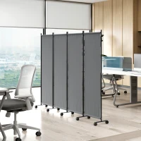 Outsunny Paravento da Esterno e Interno a 4 Pannelli Pieghevole con Ruote, 221x50x172cm, Grigio Scuro(m-9)