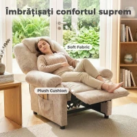 HOMCOM Fotoliu Relax Rabatabil Manual din Material Textil cu Suport pentru Picioare Extensibil și Buzunar Lateral, Bej(m-5)