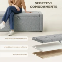 HOMCOM Cassapanca 142L Pouf Contenitore, Seduta Ampia Imbottita, in Lino, Capacità 200 kg, Grigio Chiaro(m-6)