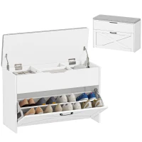 HOMCOM Panca Scarpiera con Cassetto Ribaltabile e Contenitore, Capacità 8 Paia di Scarpe, 80x30x55 cm, Bianco(m-11)
