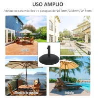 Outsunny Base para Sombrilla Redonda 25 kg Soporte de Parasol de Cemento para Sombrilla con Postes Ø33 mm Ø38 mm Ø48 mm(m-6)