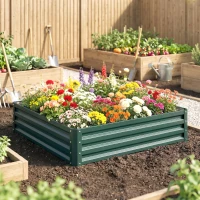 Outsunny Carré potager de jardin tôle d'acier ondulée 120 x 120 x 30 cm vert foncé(m-7)