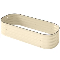 Outsunny Galvanised Raised Garden Bed, Metal Planter Box with Safety Edging, for Flowers, Herbs, Succulents, Cream White(m-11)