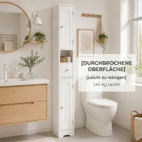 HOMCOM Badezimmerschrank schmaler Badschrank mit Schublade gewölbten Türen offenem Fach verstellbare Ablage 20x20x185 cm Weiß(m-8)
