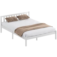 HOMCOM Cadre de lit en bois massif 140x190 cm lit simple avec tête de lit et sommier à lattes solide pour enfants adultes(m-11)
