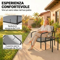 Outsunny Set da Giardino 3 Pezzi in Acciaio con 2 Sedie con Cuscini e Tavolino in Vetro Temperato, Nero(m-4)