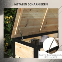 Outsunny Tuinopbergbox, 121 liter, 2 wielen, weerbestendig, metalen frame, natuurlijk hout, 100x50x43 cm(m-6)