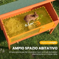 PawHut Conigliera da Esterno in Legno di Pino con Vassoio Estraibile, Tetto Apribile e Porta con Serratura, Arancione(m-4)
