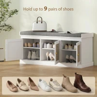 HOMCOM Shoe Storage Bench with Woven Rattan Doors, Seat - White(m-6)