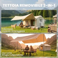 Outsunny Tenda da Campeggio Gonfiabile con Pompa, Impermeabile 3000mm e Antivento, Cachi(m-5)