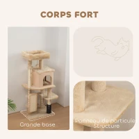 PawHut Arbre à Chat, Tour de Jeux, Hauteur de 104 cm, avec Lit, Maison, Brosse de Toilettage, 44l x 34P x 104H cm, Beige(m-6)