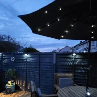 Outsunny 2.7m Patio Garden Umbrella Outdoor Parasol with Tilt Crank and 24 LEDs Lights (Grey)(m-9)