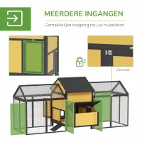 PawHut Kippenhok Kleindierenhok 2 Buitenrennen, 1 Legnest, 2 Hellingen, Asfaltdak, Weerbestendig, Geel(m-5)