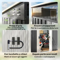 Outsunny Casetta da Giardino Porta Attrezzi con 4 Finestre e 2 Ganci, in Acciaio Zincato, 195x122x181.5 cm, Grigio(m-7)