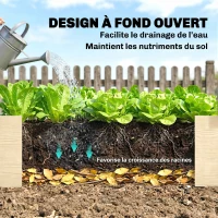 Outsunny Carré Potager de Jardin dim. 244 x 61,5 x 27 cm Feutre de Drainage, séparation Inclus Bois de Sapin(m-5)