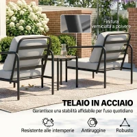 Outsunny Set da Giardino 3 Pezzi in Acciaio con 2 Sedie con Cuscini e Tavolino in Vetro Temperato, Nero(m-6)