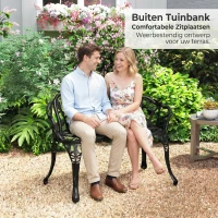 Outsunny Tuinbank 2-zits gietaluminium weerbestendige buitenzitbank met tulp-rugleuning bloemenmotief 99 x 57 x 78 cm(m-9)