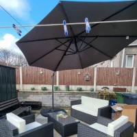 Outsunny 3(m) Offset Parasol Cantilever Hanging Umbrella 360° Rotation w/ Base Dark Grey(m-8)
