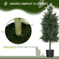 HOMCOM Set 2 Plante Artificiale de Cedru din PE cu Ghiveci din Plastic PP, din Oțel și Ciment, 38x12,5x90 cm, Verde(m-6)
