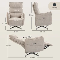 HOMCOM Drehbarer Elektrischer Relaxsessel für Erwachsene, Sessel mit Leinenoptik-Stoff und Ladeanschlüssen, Beige(m-3)