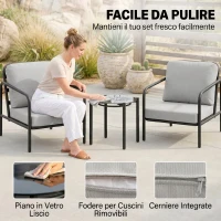Outsunny Set da Giardino 3 Pezzi in Acciaio con 2 Sedie con Cuscini e Tavolino in Vetro Temperato, Nero(m-5)