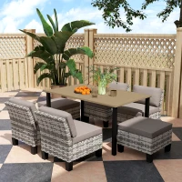 Outsunny Seven-Piece Rattan Dining Set - Grey(m-9)