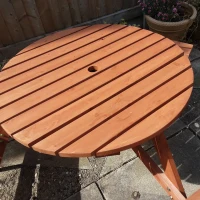 Outsunny Wooden Garden Dining Set, 6 Seater Round Dining Picnic Table with Matching Bench, Garden Furniture Set with Parasol Hole for Outdoor Patio Party and Family Gatherings, Brownish Red(m-10)
