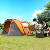 Outsunny Tenda da Campeggio Pop Up 2 Posti con 2 Porte, 4 Finestre e Telo Impermeabile, 263.5x220x123 cm, Arancione(m-2)