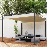 Outsunny 3 x 3 m Tuin-Pergola met Inklapbaar Dak, Paviljoen, Baldakijn voor Schaduw, UPF30+, Beige(m-9)