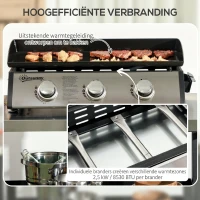 Outsunny Gasbarbecue met Deksel, 3 Branders, Vetopvangbakje, antikleef-plaat, 63x47x25 cm, Zwart/Zilver(m-4)