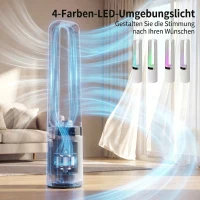 HOMCOM Turmventilator ohne Rotorblätter, mit 45° Oszillation, LED-Licht, 3 Geschwindigkeiten, 12-Std.-Timer, Fernbedienung(m-4)
