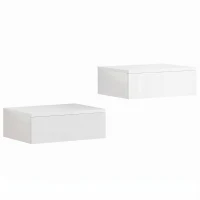 HOMCOM 2er-Set Nachttische, wandmontiertes Design, Schublade, für Schlafzimmer, Spanplatte, Weiß(m-1)