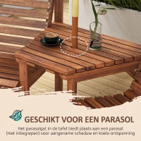 Outsunny Bistro-set 3-delig van hout, weerbestendig tuinmeubelset met lamellenontwerp en parasolgat Verkoold(m-5)