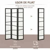 HOMCOM Paravan pliabil cu 3 panouri, din lemn, 120x170 cm, negru și alb(m-6)