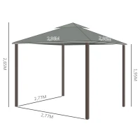 Outsunny Tonnelle de jardin extérieur 3 x 3 m, barnum avec toit double, rideaux et moustiquaire, cadre en aluminium, gris foncé(m-3)