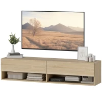 HOMCOM Mueble de TV Suspendido 2 Cajones Abatibles 2 Estantes Abiertos para Televisión 60 Pulgadas 140x32x31 cm Madera Natural(m-11)