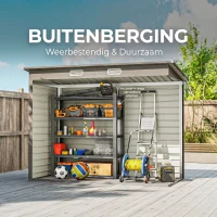 Outsunny metalen tuinschuur, berging, dubbele deur, 249 x 121 x 166/183cm, lichtgrijs(m-8)