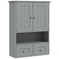 kleankin Armoire murale de salle de bain, armoire de toilette, avec portes, étagère, 2 tiroirs, 50,8l x 17,8P x 66H cm, gris(m-11)