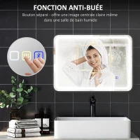 HOMCOM Miroir salle de bain Bluetooth avec éclairage LED 50 x 70 cm, miroir lumineux mural avec horloge, antibuée, argenté(m-7)