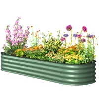 Outsunny Jardinière surélevée carré potager de jardin en acier modulable légumes, plantes, fleurs, dim. 195 x 62 x 30 cm vert(m-1)